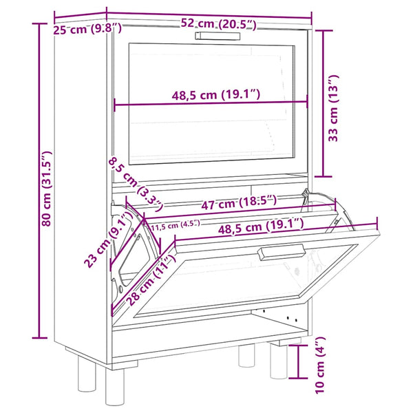 Schuhschrank Schwarz Holz & Rattan 52x80 cm