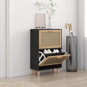 Schuhschrank Schwarz Holz & Rattan 52x80 cm