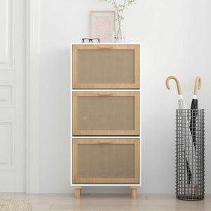 Weißer Schuhschrank mit Rattan