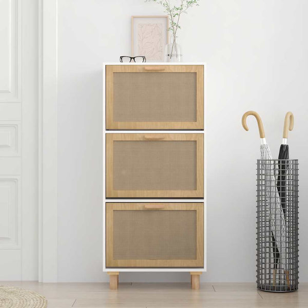 Weißer Schuhschrank mit Rattan
