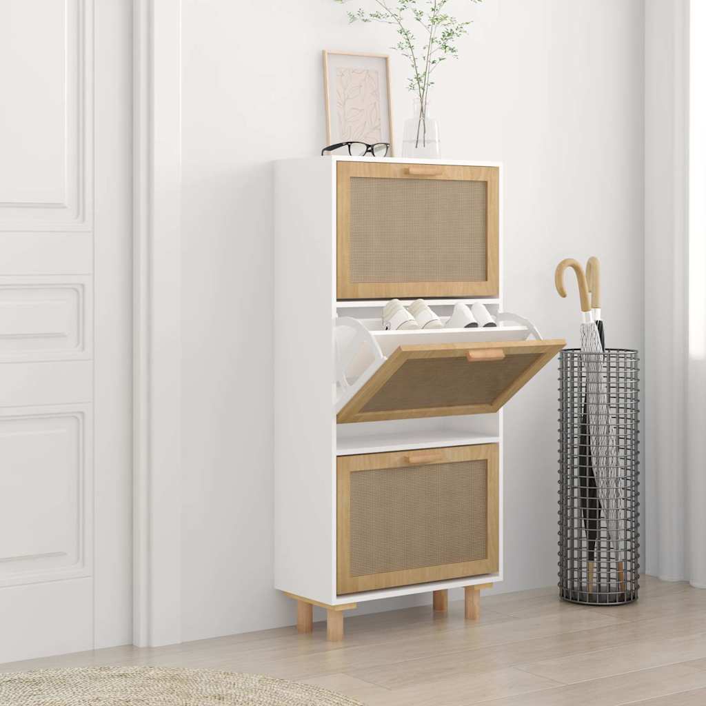 Weißer Schuhschrank mit Rattan