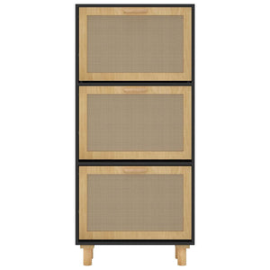 Schuhschrank Schwarz mit Rattan 52x25x115 cm