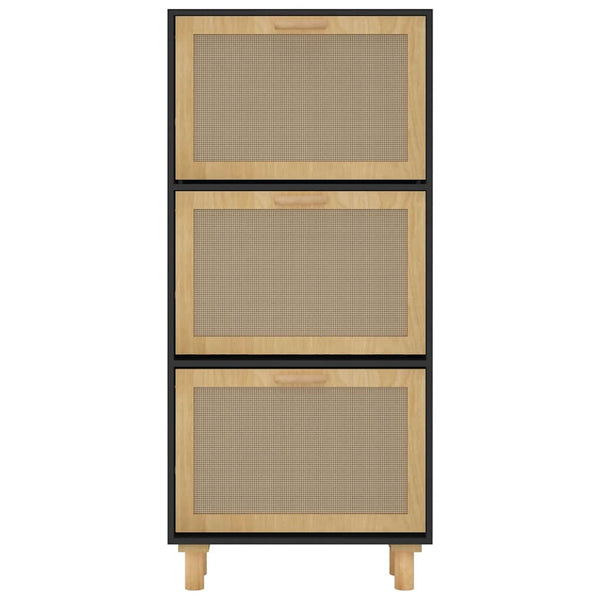 Schuhschrank Schwarz mit Rattan 52x25x115 cm