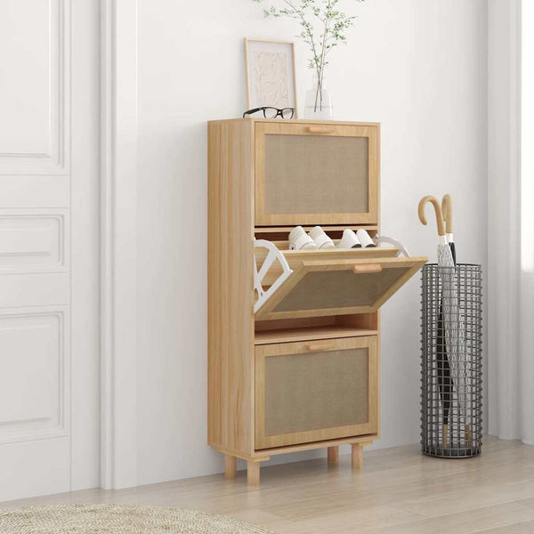 Brauner Schuhschrank mit Rattan