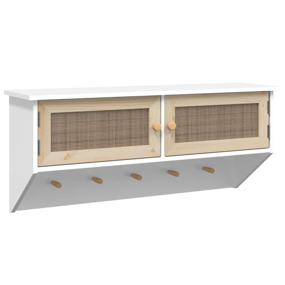 vidaXL Portemanteau mural blanc en bois d'ingénierie et rotin naturel
