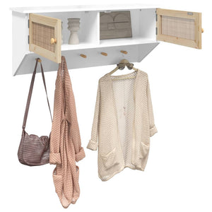 Wandgarderobe Weiß mit Rattan