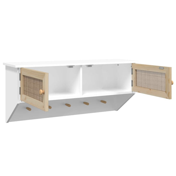 Wandgarderobe Weiß mit Rattan