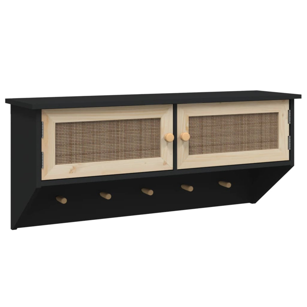 vidaXL Portemanteau mural Noir Bois d'ingénierie et rotin naturel