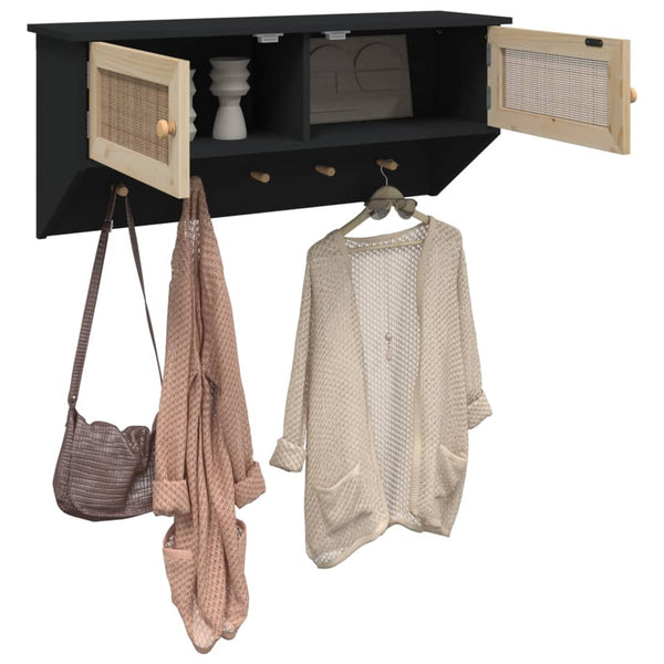 Wandgarderobe Schwarz mit Rattan