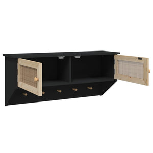 Wandgarderobe Schwarz mit Rattan