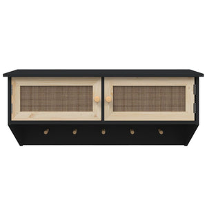Wandgarderobe Schwarz mit Rattan