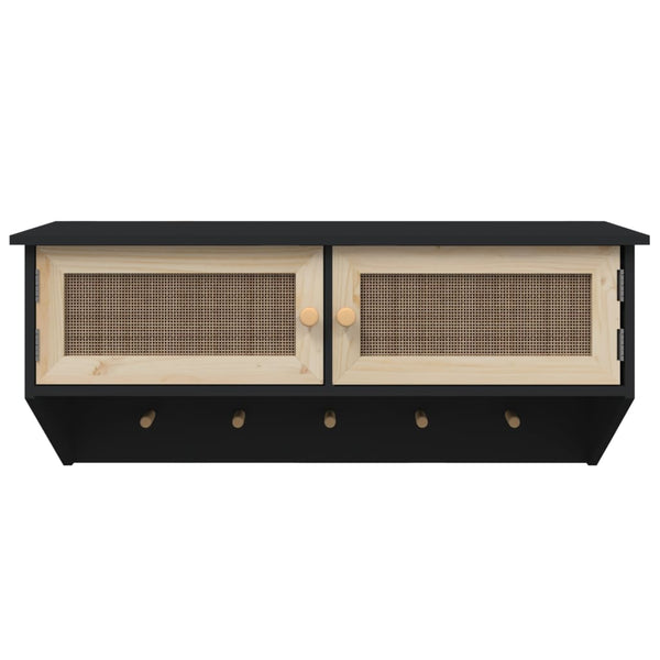 Wandgarderobe Schwarz mit Rattan