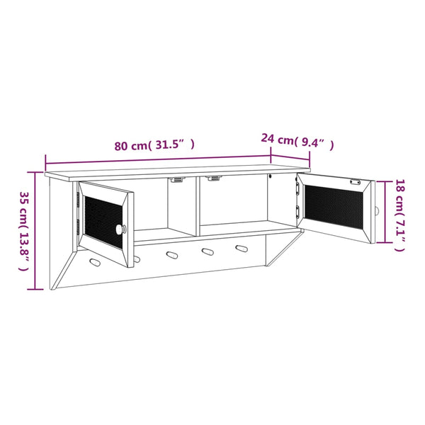 Wandgarderobe Schwarz mit Rattan