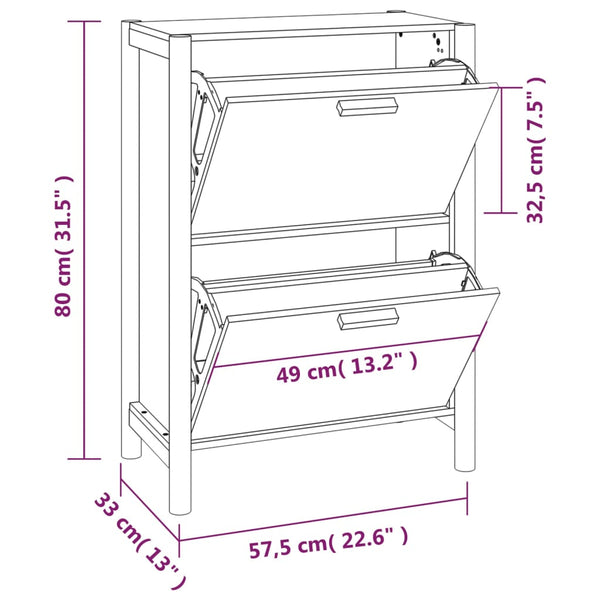 Schuhschrank Schwarz 57,5x33x80 cm