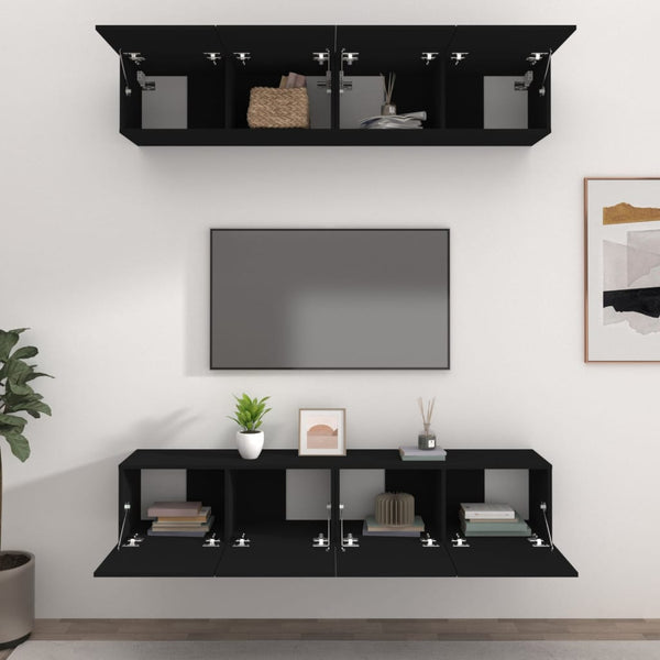 TV-Schränke 4 Stk. Schwarz 80x30x30 cm Holzwerkstoff