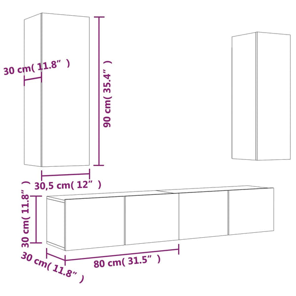 4-tlg. TV-Schrank-Set Schwarz Holzwerkstoff