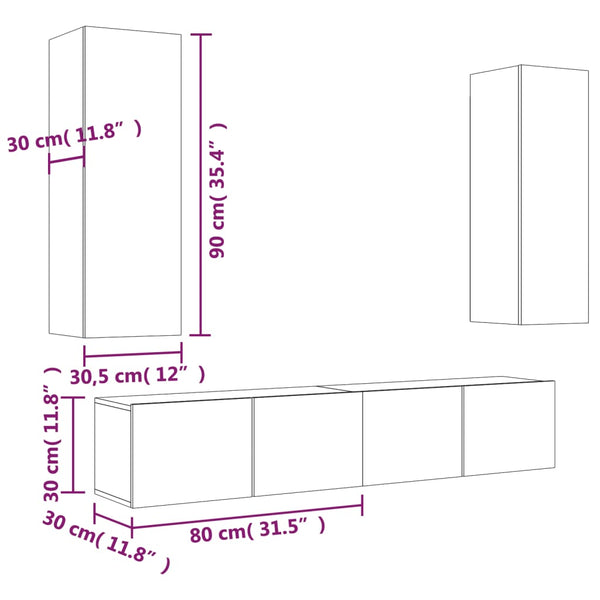 4-tlg. TV-Schrank-Set Sonoma-Eiche Holzwerkstoff
