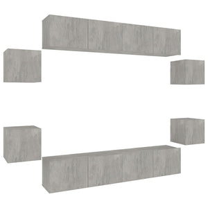8-tlg. TV-Schrank-Set Betongrau Holzwerkstoff