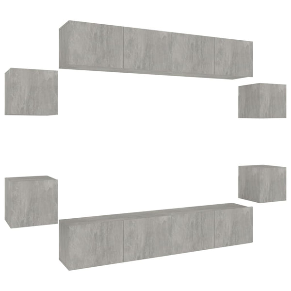 8-tlg. TV-Schrank-Set Betongrau Holzwerkstoff
