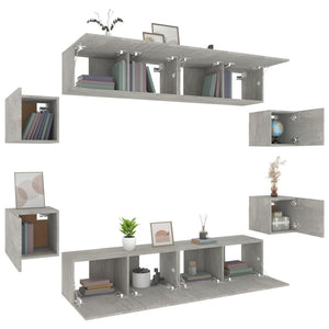 8-tlg. TV-Schrank-Set Betongrau Holzwerkstoff