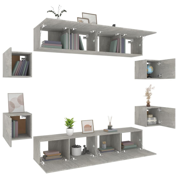 8-tlg. TV-Schrank-Set Betongrau Holzwerkstoff