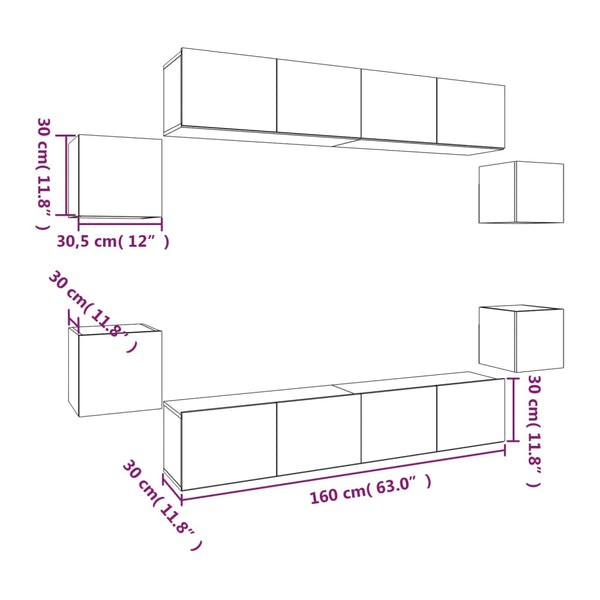 8-tlg. TV-Schrank-Set Betongrau Holzwerkstoff