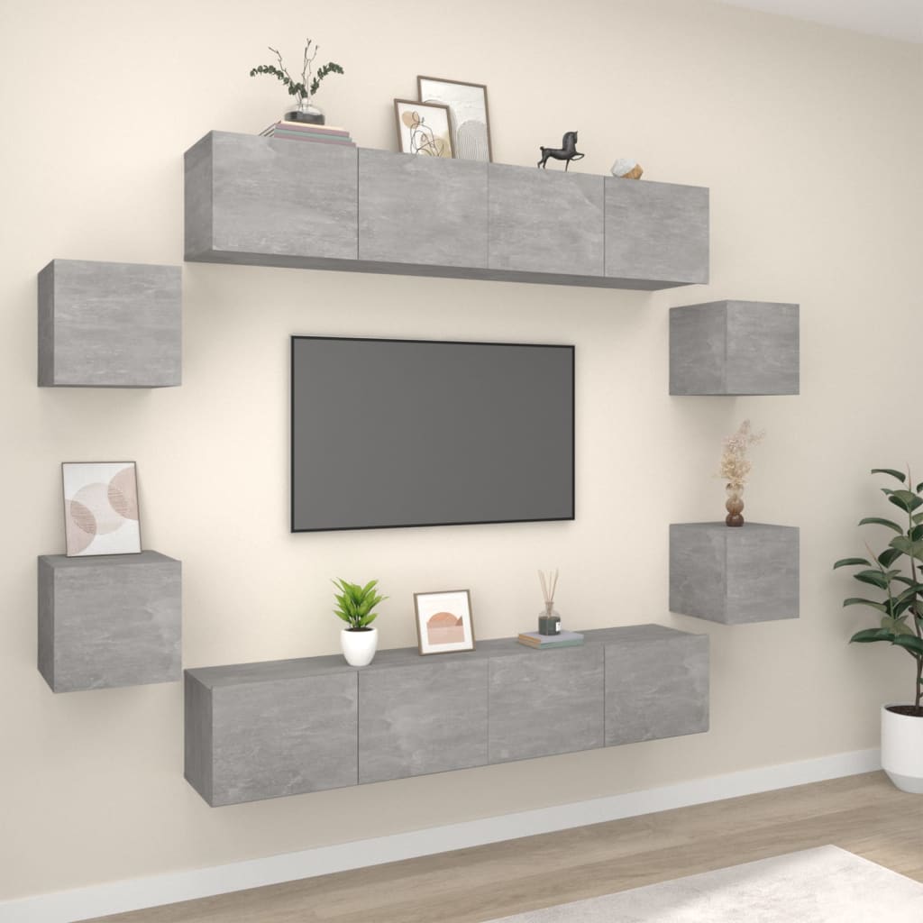 8-tlg. TV-Schrank-Set Betongrau Holzwerkstoff