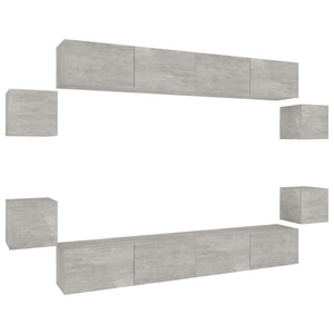 8-tlg. TV-Schrank-Set Betongrau Holzwerkstoff