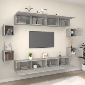 8-tlg. TV-Schrank-Set Betongrau Holzwerkstoff