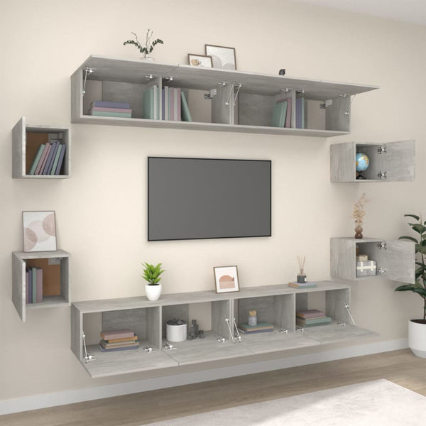 8-tlg. TV-Schrank-Set Betongrau Holzwerkstoff