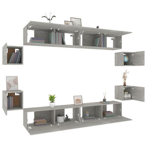 8-tlg. TV-Schrank-Set Betongrau Holzwerkstoff