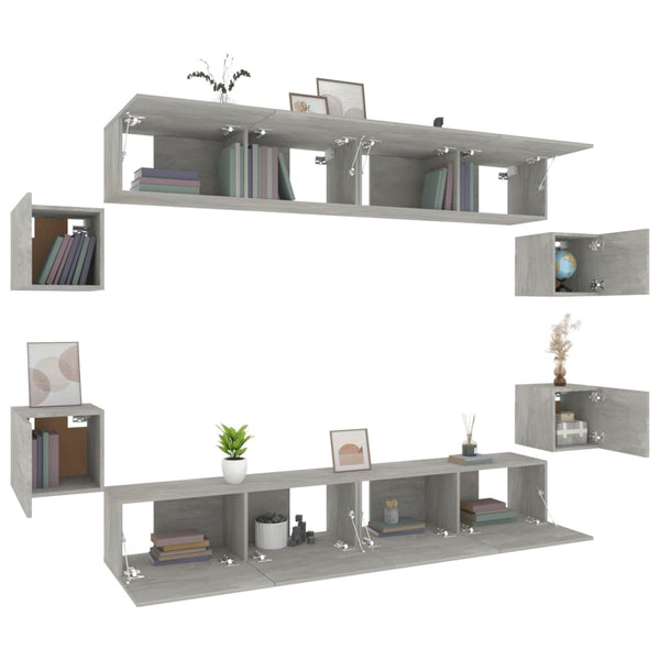 8-tlg. TV-Schrank-Set Betongrau Holzwerkstoff