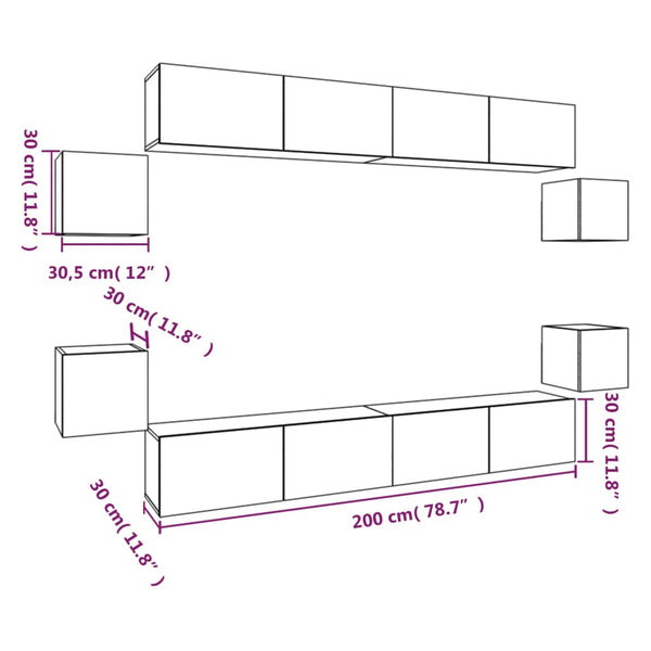 8-tlg. TV-Schrank-Set Betongrau Holzwerkstoff