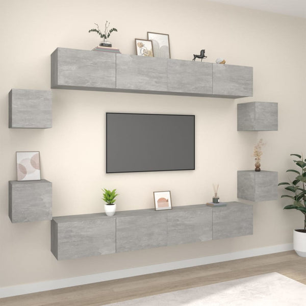 8-tlg. TV-Schrank-Set Betongrau Holzwerkstoff