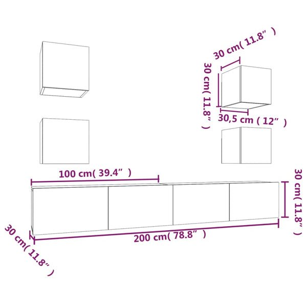 6-tlg. TV-Schrank-Set Betongrau Holzwerkstoff