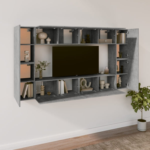 8-tlg. TV-Schrank-Set Betongrau Holzwerkstoff