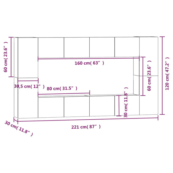 8-tlg. TV-Schrank-Set Betongrau Holzwerkstoff
