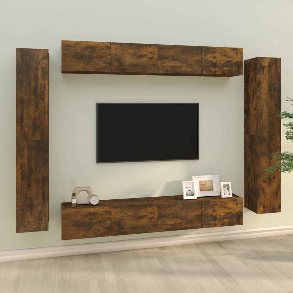 8-tlg. TV-Schrank-Set Räuchereiche Holzwerkstoff