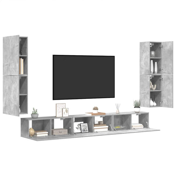 7-tlg. TV-Schrank-Set Betongrau Holzwerkstoff