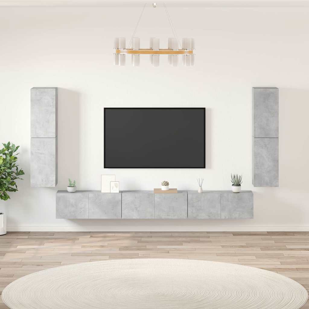 7-tlg. TV-Schrank-Set Betongrau Holzwerkstoff