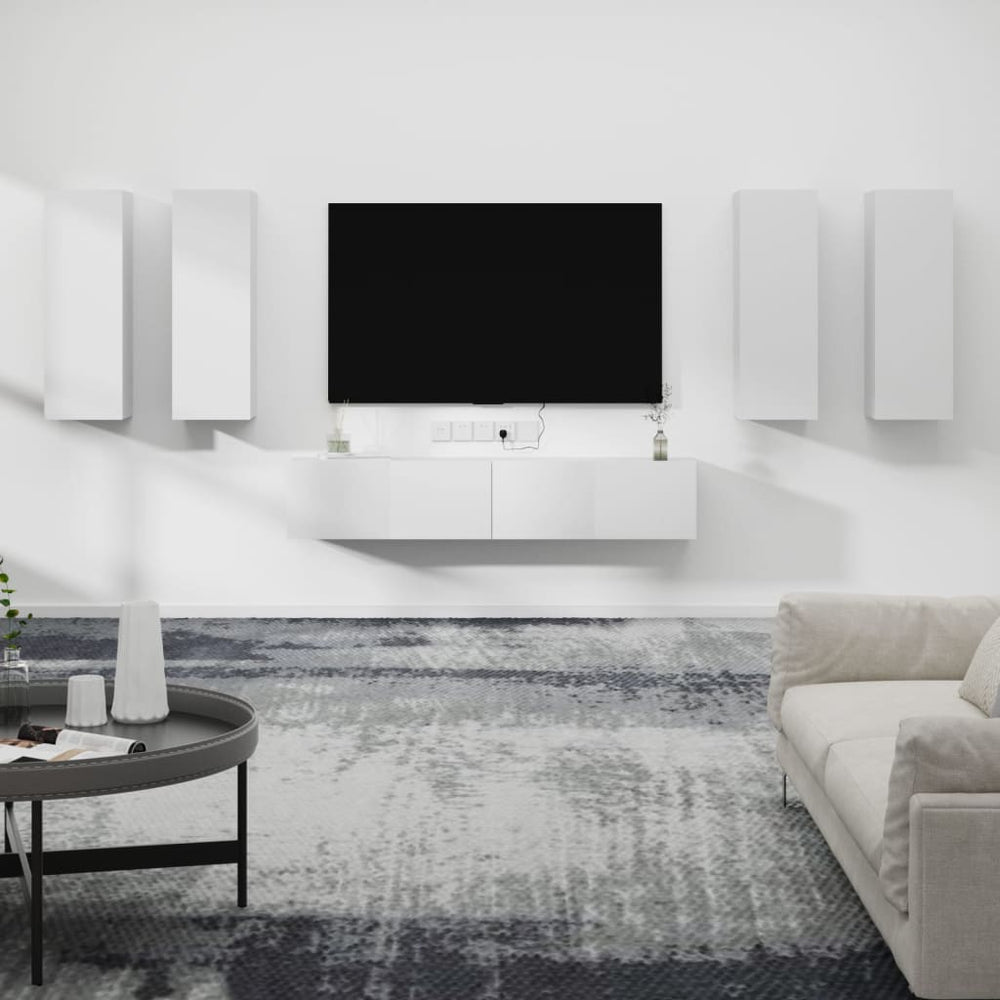 6-tlg. TV-Schrank-Set Weiß Holzwerkstoff