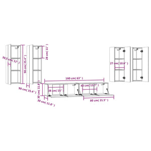 6-tlg. TV-Schrank-Set Räuchereiche Holzwerkstoff