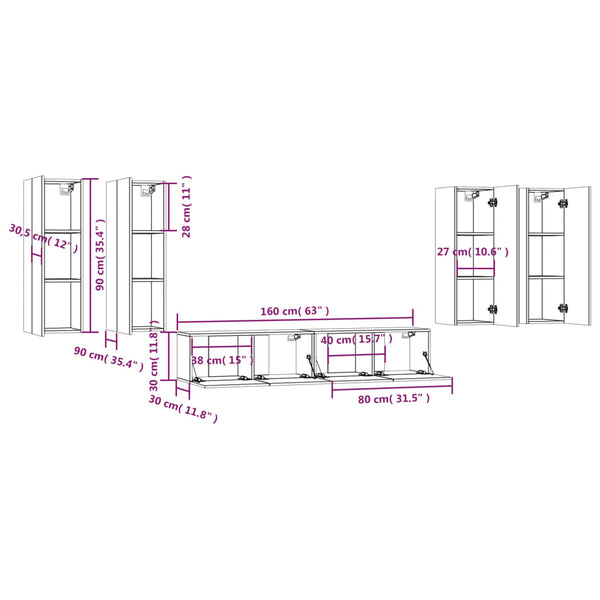 6-tlg. TV-Schrank-Set Räuchereiche Holzwerkstoff