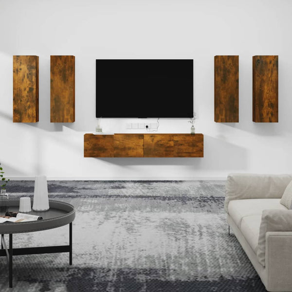 6-tlg. TV-Schrank-Set Räuchereiche Holzwerkstoff