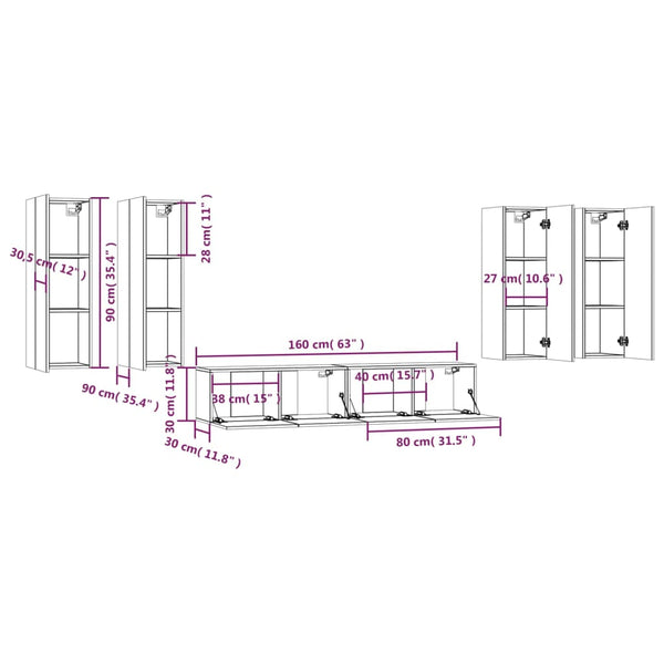 6-tlg. TV-Schrank-Set Grau Sonoma Holzwerkstoff