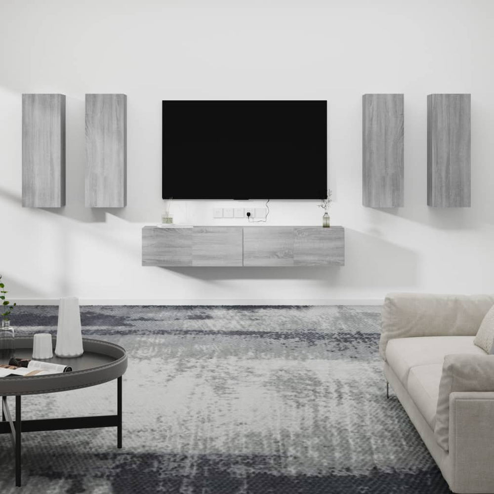6-tlg. TV-Schrank-Set Grau Sonoma Holzwerkstoff