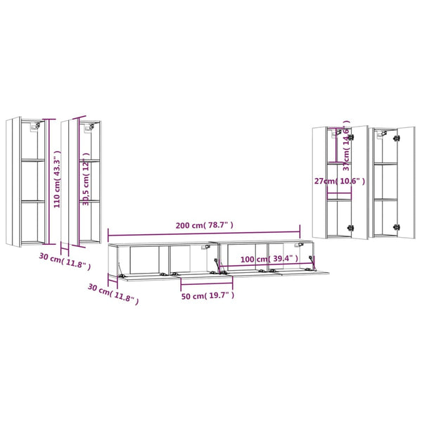 6-tlg. TV-Schrank-Set Sonoma-Eiche Holzwerkstoff