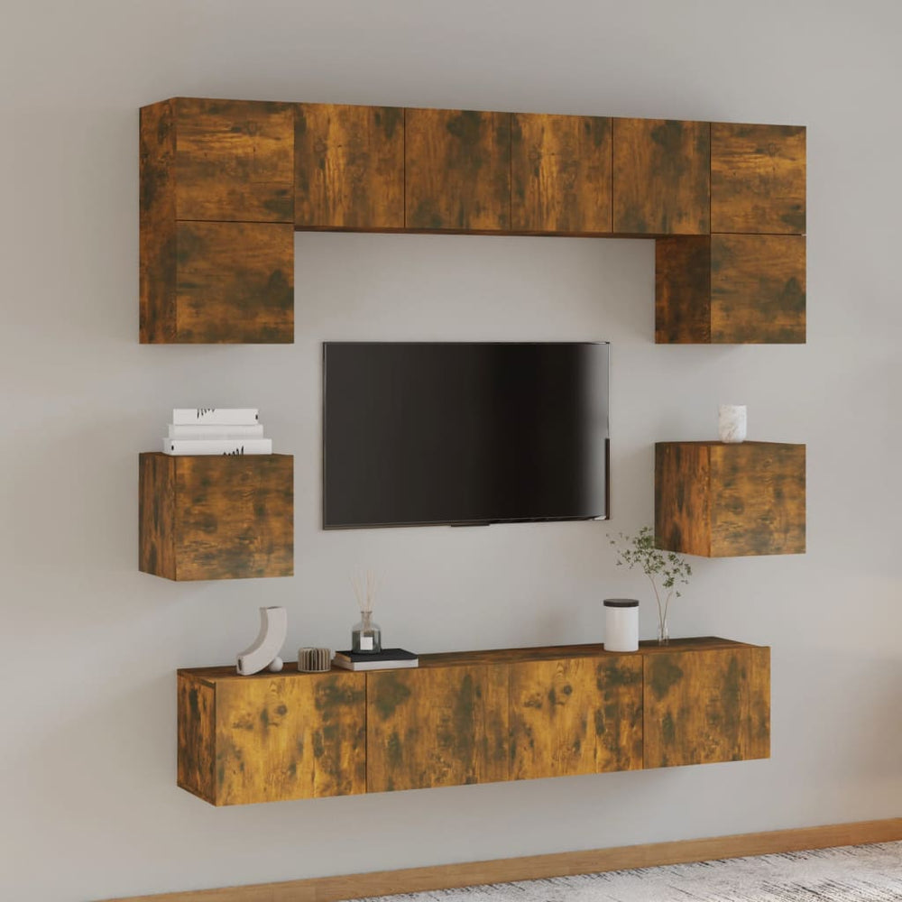 8-tlg. TV-Schrank-Set Räuchereiche Holzwerkstoff