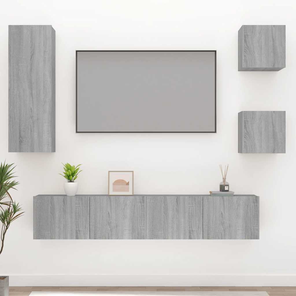 5-tlg. TV-Schrank-Set Grau Sonoma Holzwerkstoff