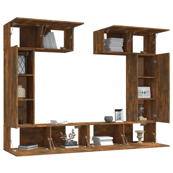 6-tlg. TV-Schrank-Set Räuchereiche Holzwerkstoff
